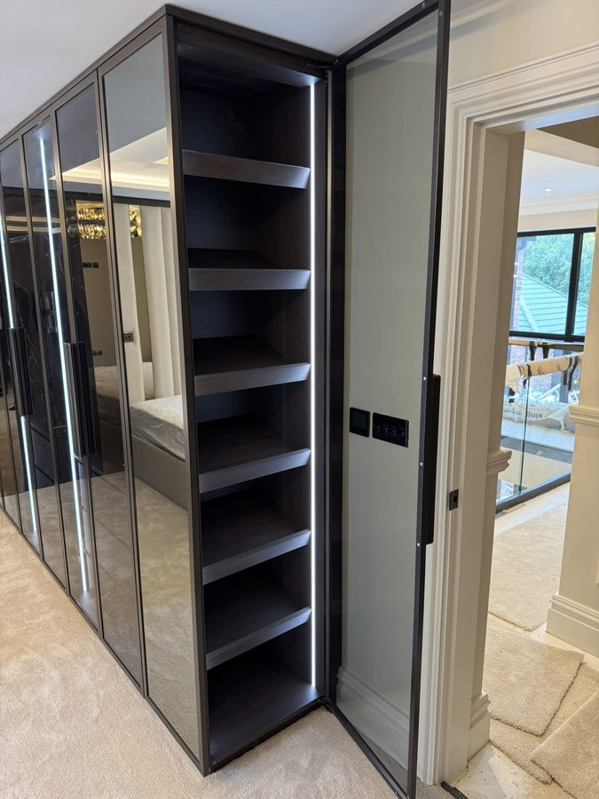 Behind the doors: marble-effect shoe shelving