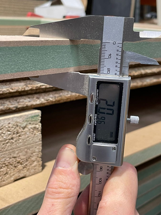Checking board thickness with a digital caliper