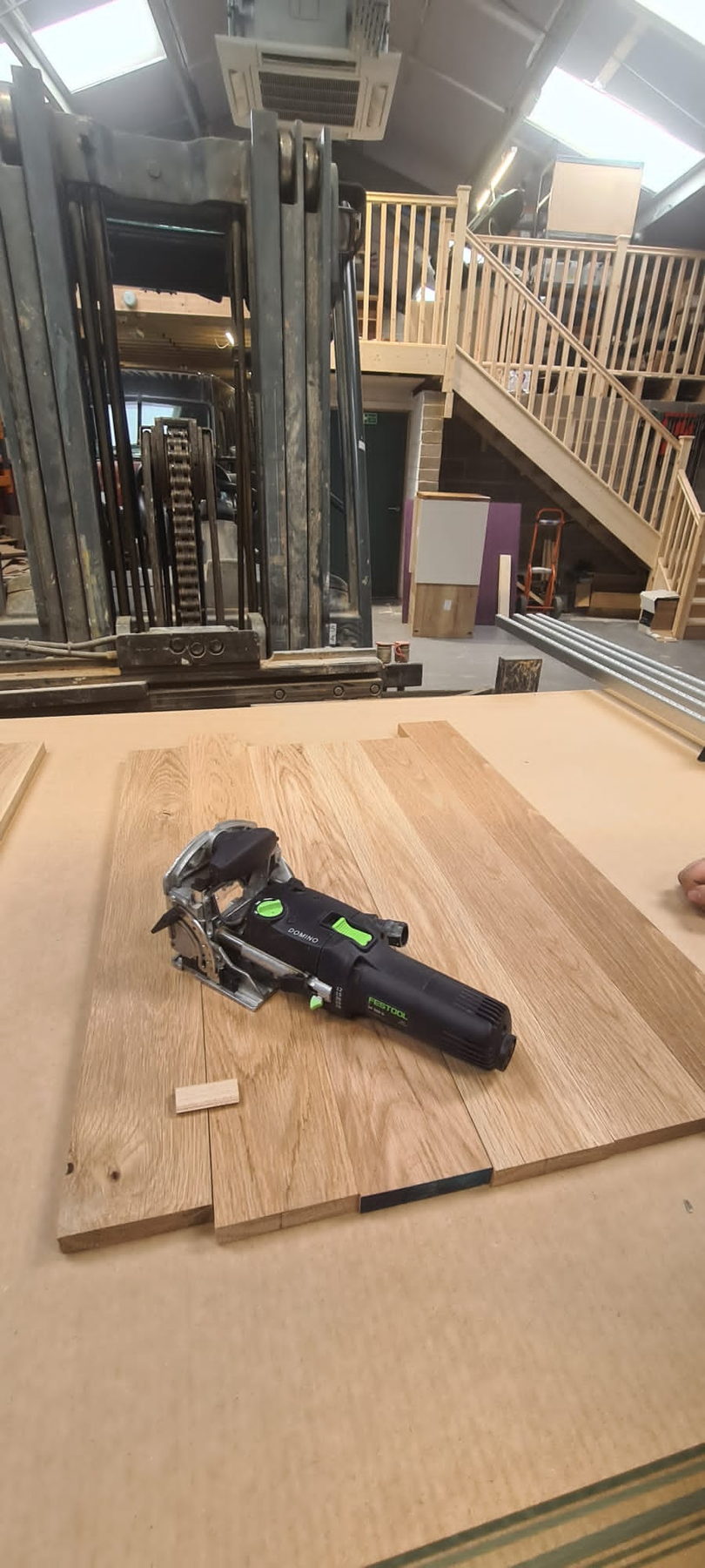An oak worktop being finished on the bench